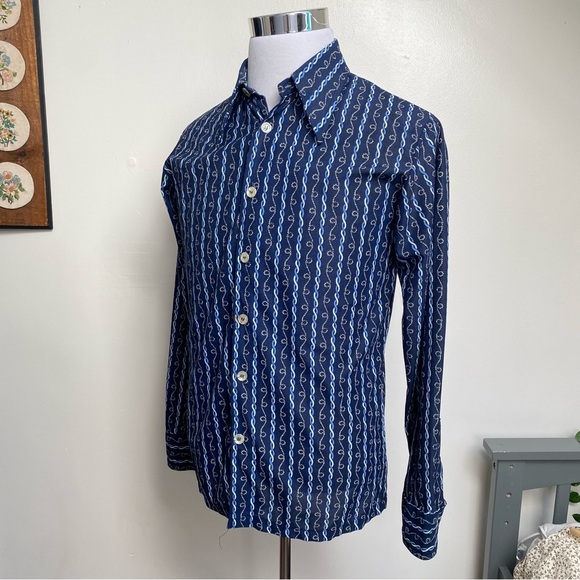 Vintage 70s Chainlink Dagger Collar Button Up Shirt - Picture 11 of 15